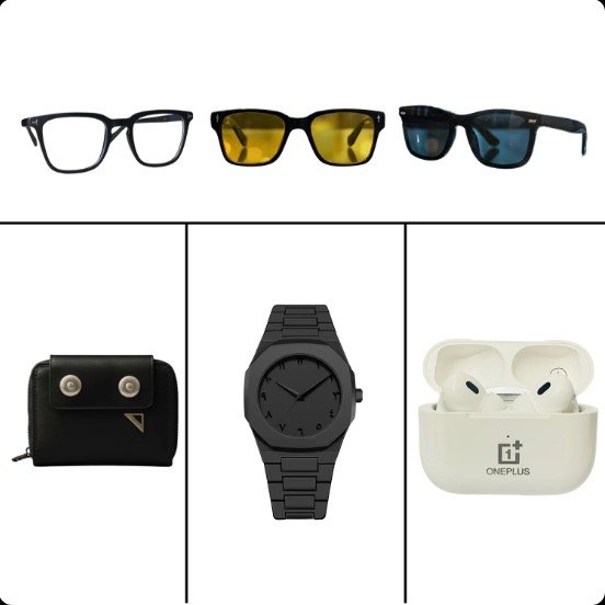 6 in 1 Combo Package – OnePlus AirPods Pro (Medium)+Arabic Aura Watch+Card Holder Moneybag+Blue Cut Glasses+Night Vision Glasses+OneGlass Sunglass+3 Glasses Box Free