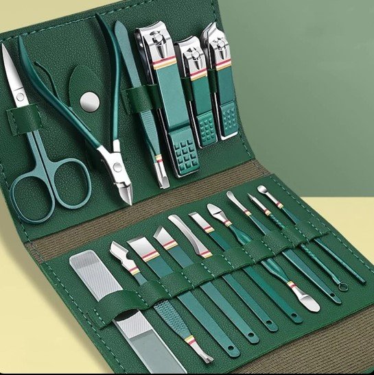 16 Pcs Stainless Steel Nail Clipper Manicure Pedicure Grooming Kit