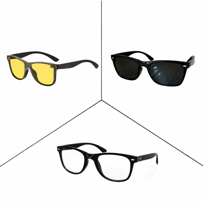 3 in 1 Sunglass Combo – One Glass Sunglass+Blue Cut+Night Vision
