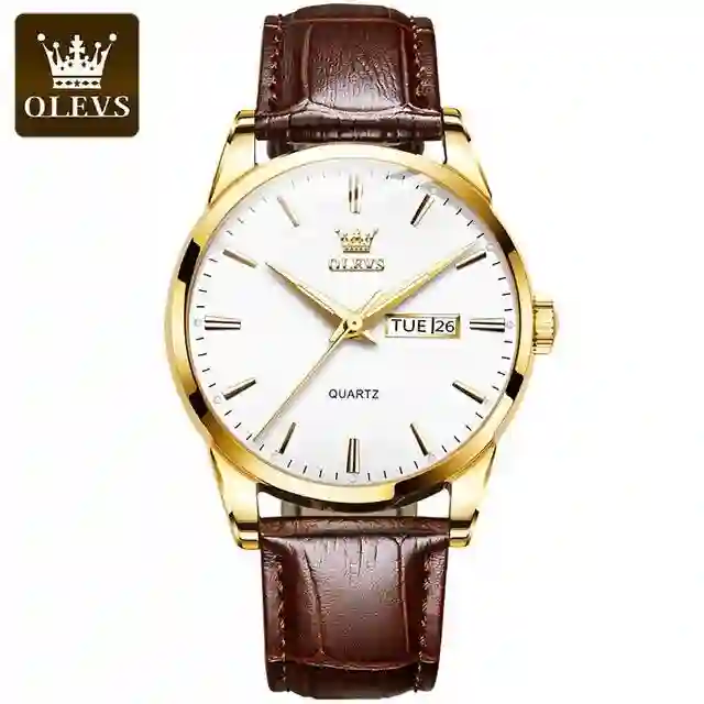 OLEVS Men's Luxury Quartz Watch – Classic Leather Strap Wristwatch