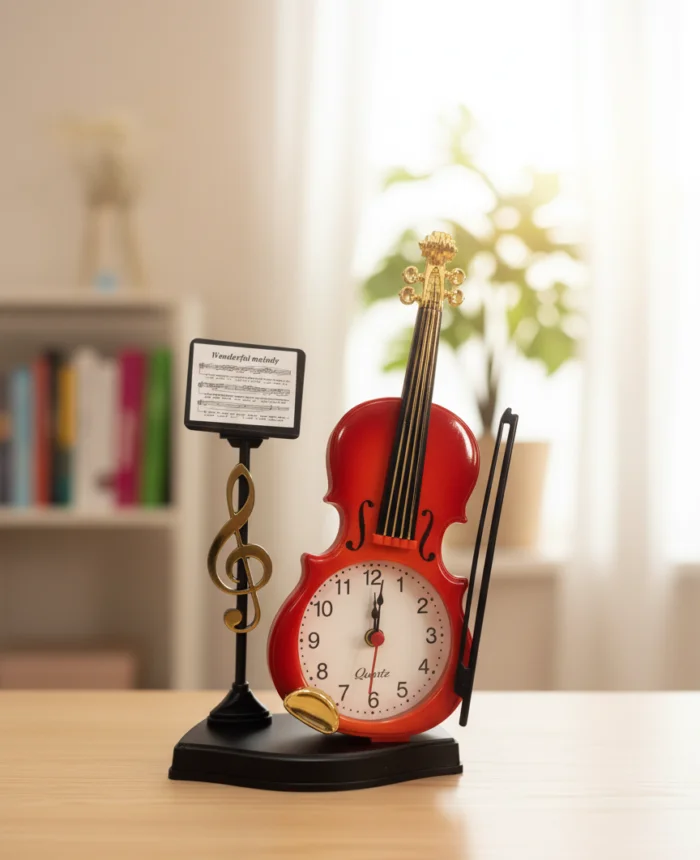 Violin Table Clock Musical Instrument Alarm Clock Desk Decor