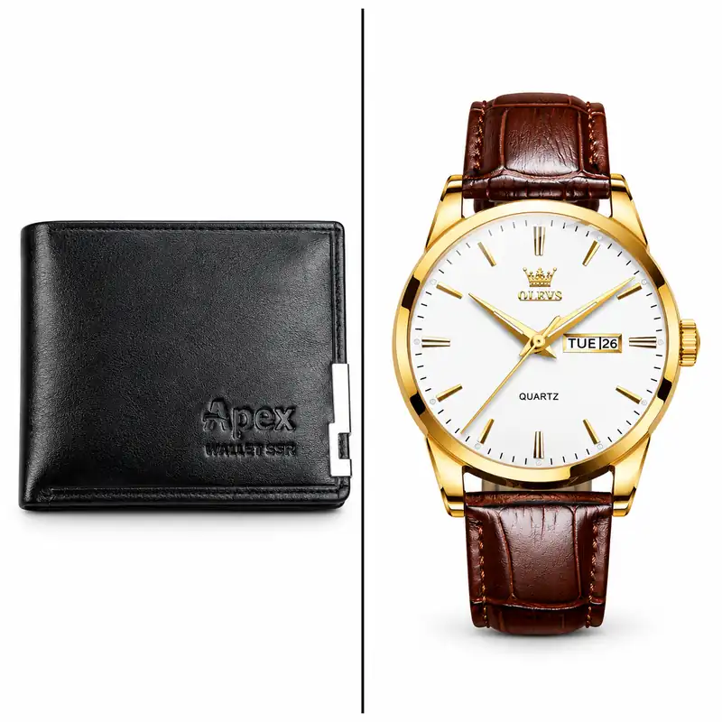 2 in 1 Men's Combo – OLEVS Luxury Watch & Apex Original Leather Wallet